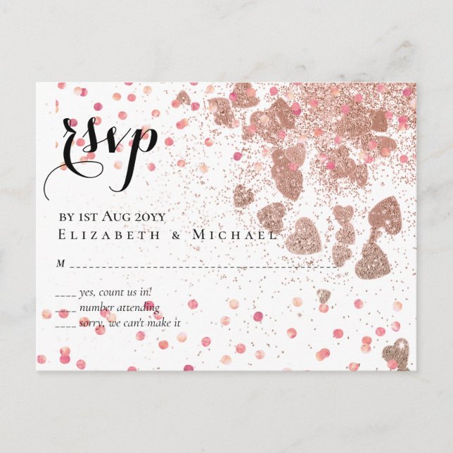 Modern Rose Gold Trendy Budget Wedding Postcard (Front)