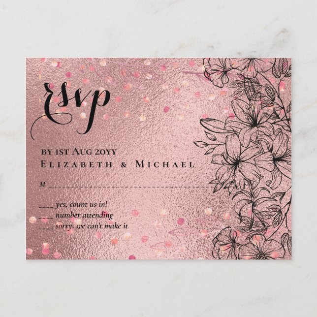 Modern Rose Gold Trendy Budget Wedding Postcard (Front)