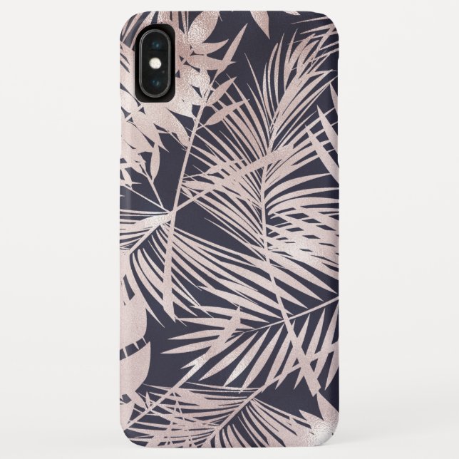Modern Rose Gold Tropical Leaves Pattern Case-Mate iPhone Case (Back)