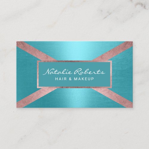 Modern Rose Gold  Turquoise Beauty Salon Business Card