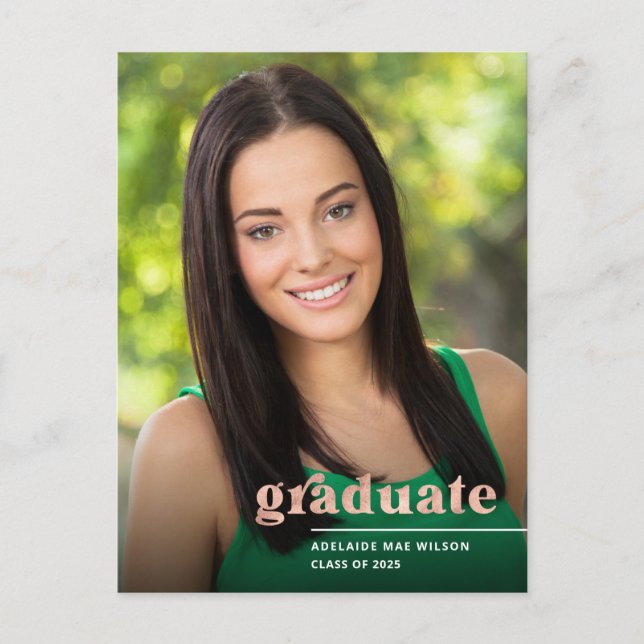 Modern Rose Gold Typography 2024 Photo Graduation Postcard (Front)