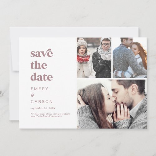 Modern Rose Gold Typography 3 Photo Collage Save The Date