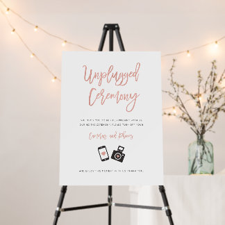 Modern Rose Gold Unplugged Wedding Ceremony Sign