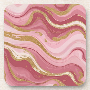 Modern Rose Gold Veins Liquid Ink Art Beverage Coaster