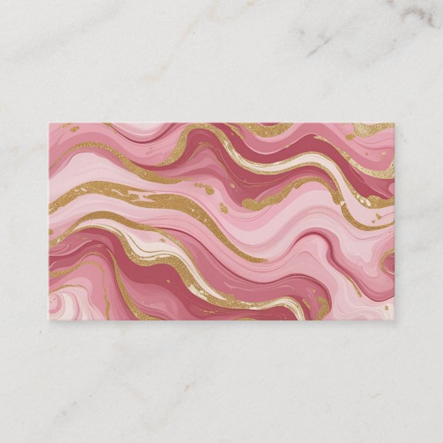 Modern Rose Gold Veins Liquid Ink Art Business Card (Front)