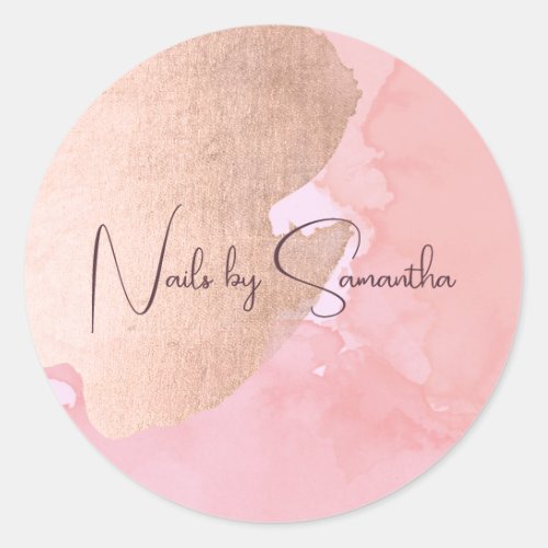Modern rose gold watercolor nails classic round sticker