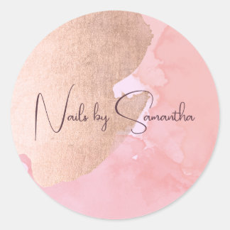 Modern rose gold watercolor nails classic round sticker