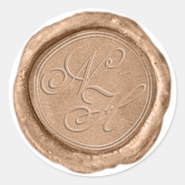 Modern Rose Gold Wax Seal Monogram Wedding Sticker (Front)
