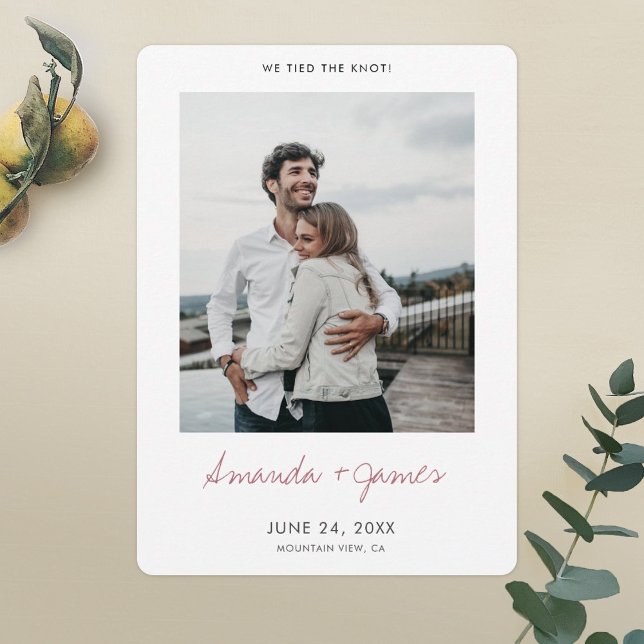 Modern Rose Gold Wedding Elopement Card With Photo (Creator Uploaded)