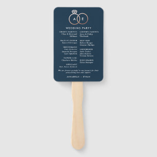Modern Rose Gold Wedding Rings Ceremony Program Hand Fan
