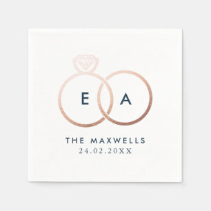 Modern Rose Gold Wedding Rings Cocktail Napkin