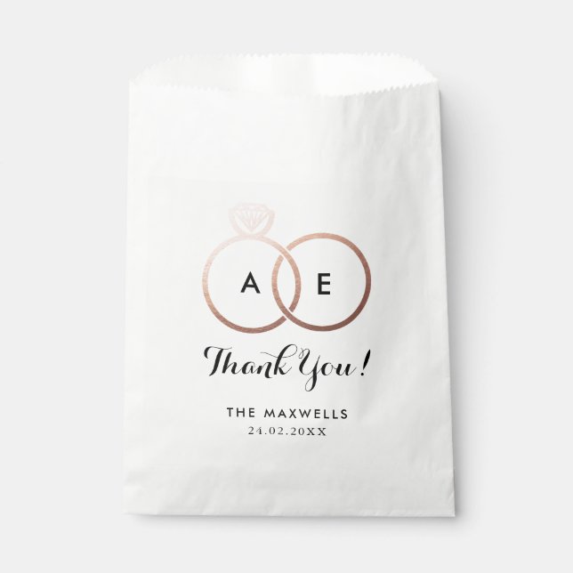 Modern Rose Gold Wedding Rings Favor Bag (Front)