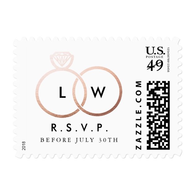 Modern Rose Gold Wedding Rings RSVP Reply Stamp