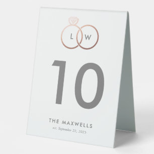 Modern Rose Gold Wedding Rings Table Number Tent