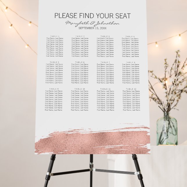 Modern Rose Gold Wedding Seating Chart Foam Board (In Situ (Stand))