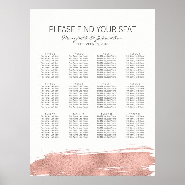 Modern Rose Gold Wedding Seating Chart Sign (Front)