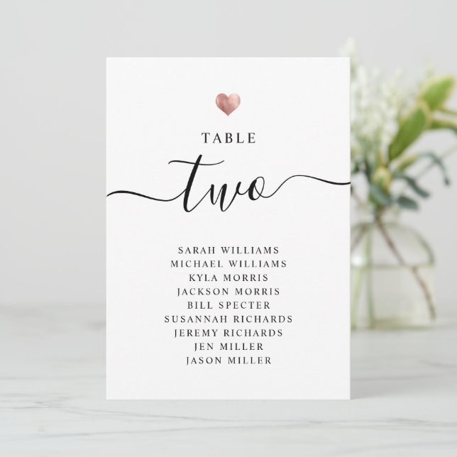 Modern Rose Gold Wedding Table Number Cards (Standing Front)
