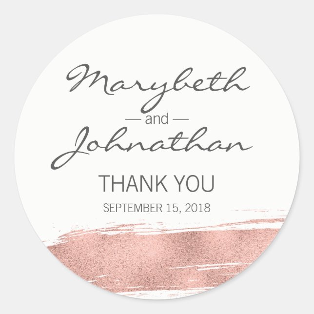 Modern Rose Gold Wedding Thank You Favor Sticker (Front)