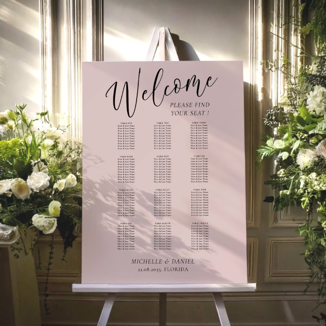 Modern Rose Gold Wedding Welcome Seating Chart Foam Board (Creator Uploaded)