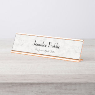 Modern Rose Gold White Marble Elegant Template Desk Name Plate