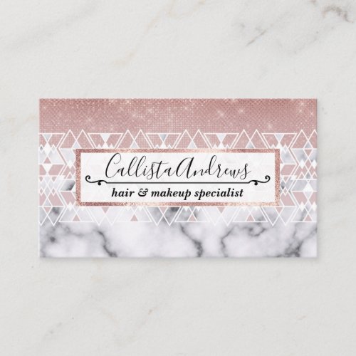 Modern Rose Gold White Marble Geometric Ombre Business Card