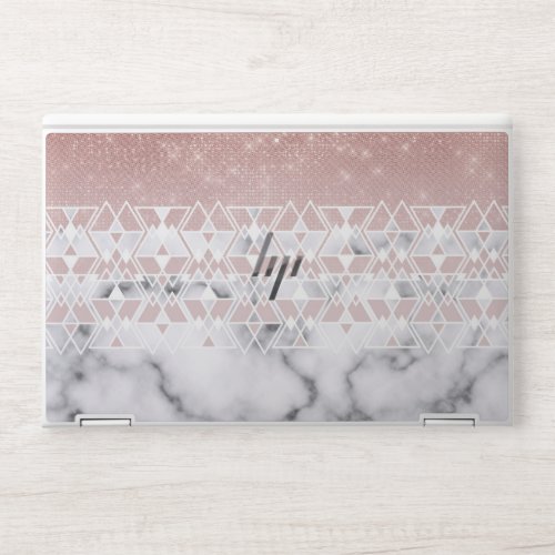 Modern Rose Gold White Marble Geometric Ombre HP Laptop Skin