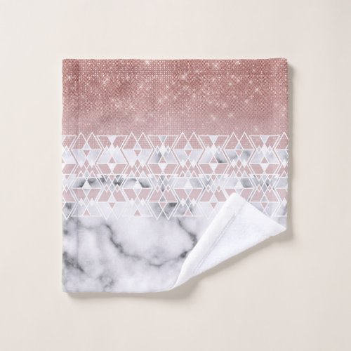 Modern Rose Gold White Marble Geometric Ombre Wash Cloth