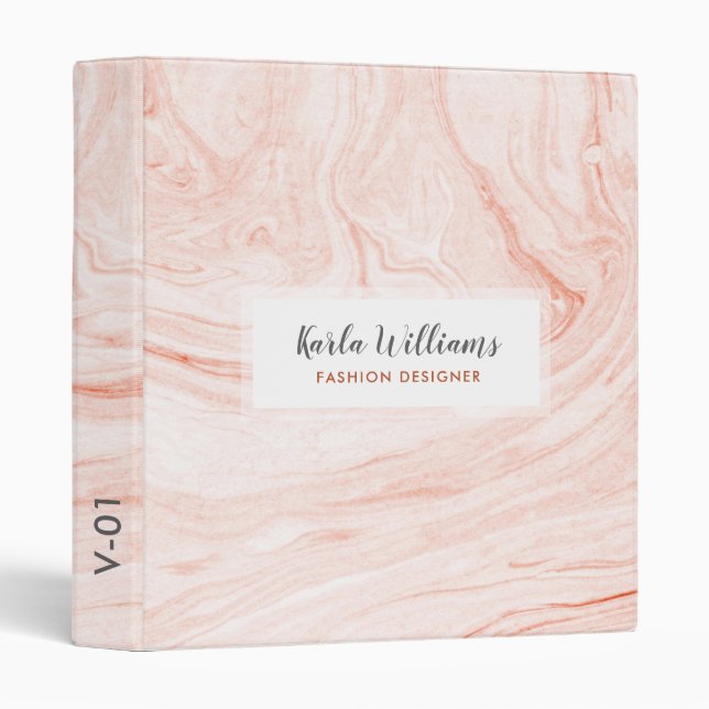 Modern Rose-gold & White Marble Swirls 3 Ring Binder (Front/Spine)