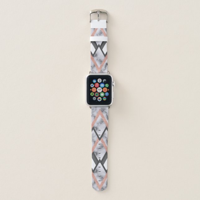 Modern Rose Gold White Marble Triangle Geo Apple Watch Band (Front)