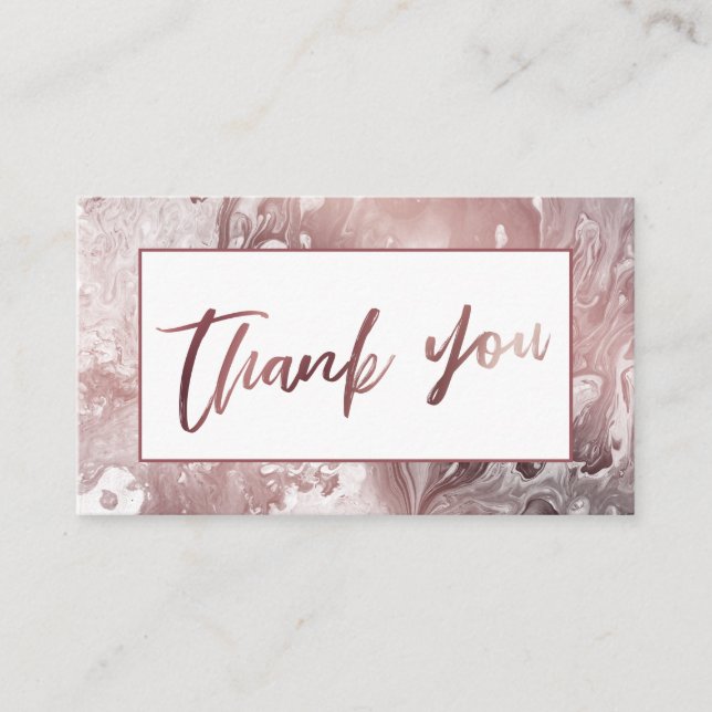 Modern Rose Gold & White Marbled Thank You Enclosure Card (Front)