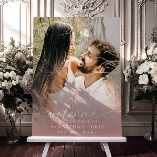 Modern Rose Gold & White Photo Wedding Sign