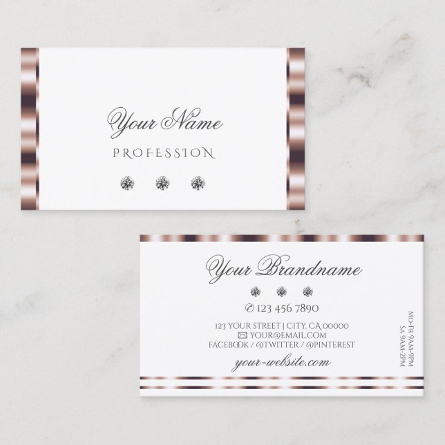 Modern Rose Gold White Sparkling Diamonds Luxury Business Card (Front/Back)