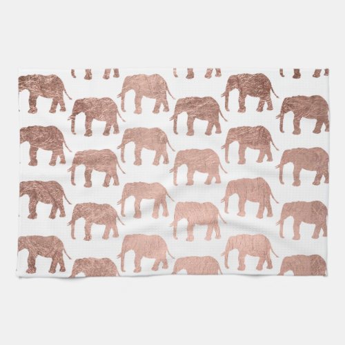 Modern rose gold wild elephants pattern kitchen towel
