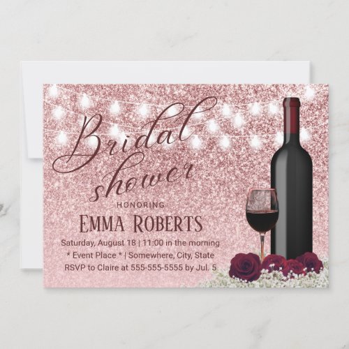 Modern Rose Gold Wine  Flowers Bridal Shower Invitation