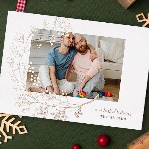 Modern ROSE Gold Winter Merry Christmas Photo Foil Holiday Card