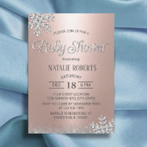 Modern Rose Gold Winter Snowflakes Baby Shower Invitation