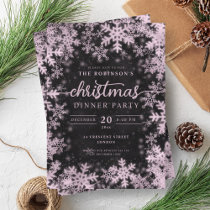 Modern Rose Gold Winter Wonderland Christmas Black Invitation