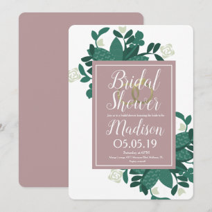 Modern Rose Greenery Wreath Drop Faux Foil Rings Invitation