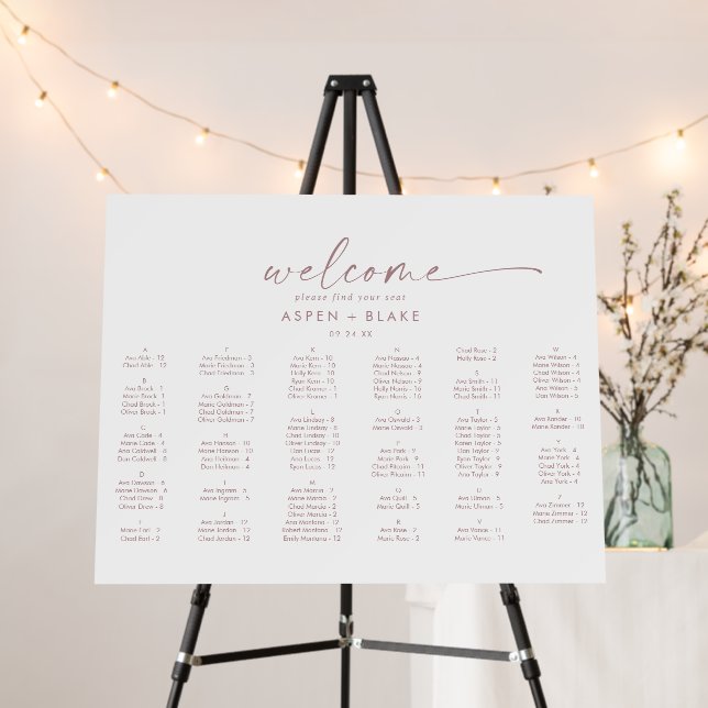Modern Rose Horizontal Alphabetical Seating Plan Foam Board (In Situ (Stand))