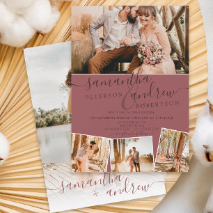 Modern rose minimalist script 5 photos wedding invitation