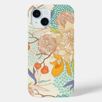 Modern Rose Peony Flower Pattern Iphone 15 Case by bestgiftideas at Zazzle