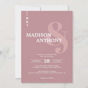 Modern Rose Pink Ampersand Script Photo Wedding Invitation