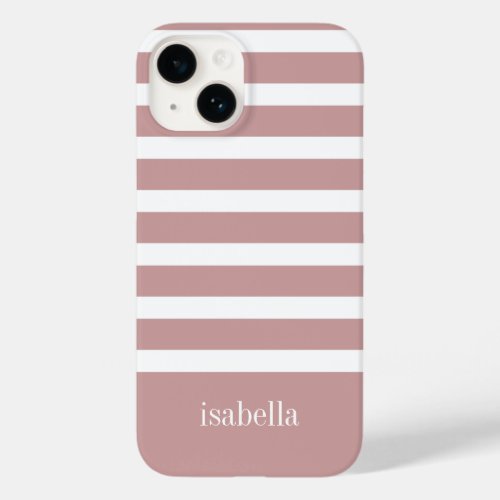 Modern Rose Pink and White Stripe with Monogram Case_Mate iPhone 14 Case