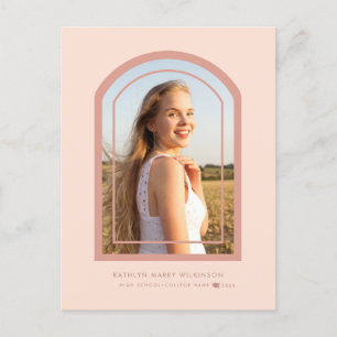 Modern Rose Pink Arch Minimalist Photo Graduation Announcement Postcard