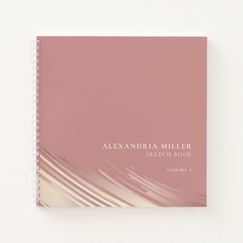 Modern Rose Pink  Ecru Personalized Sketchbook Notebook
