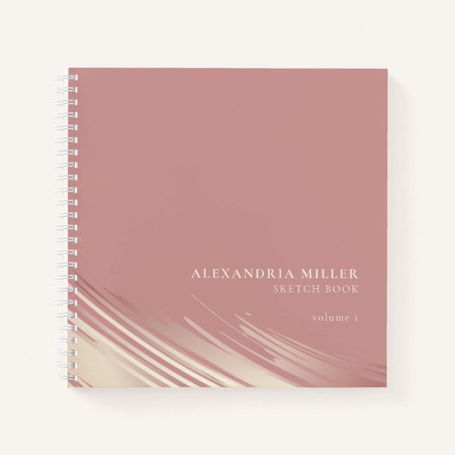 Modern Rose Pink & Ecru Personalized Sketchbook Notebook (Front)