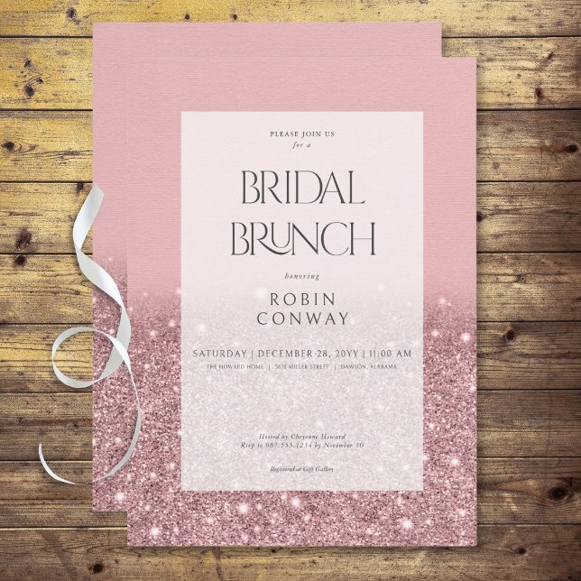 Modern Rose Pink Glam Glitter Bridal Brunch Invitation (Modern Rose Pink Glam Glitter Bridal Brunch Invitation)