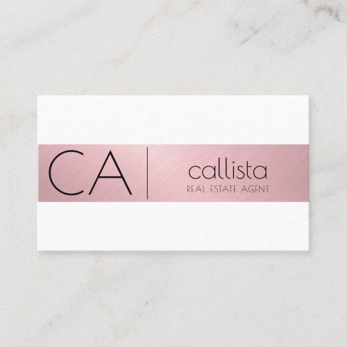 Modern Rose Pink Gold Metallic Stripe Monogram Business Card