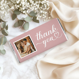 Modern Rose Pink Heart Script Photo Thank You Hershey Bar Favors