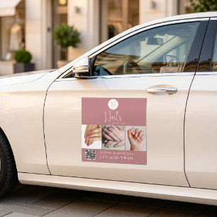Modern Rose Pink Logo QR Code Photo Nail Salon Car Magnet